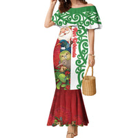 Meri Kirihimete New Zealand Personalised Family Matching Mermaid Dress and Hawaiian Shirt Cute Santa NZ Animals and Pohutukawa
