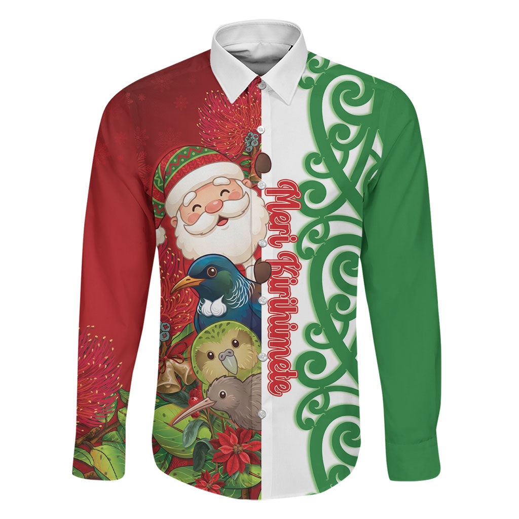 Meri Kirihimete New Zealand Personalised Family Matching Off Shoulder Maxi Dress and Hawaiian Shirt Cute Santa NZ Animals and Pohutukawa
