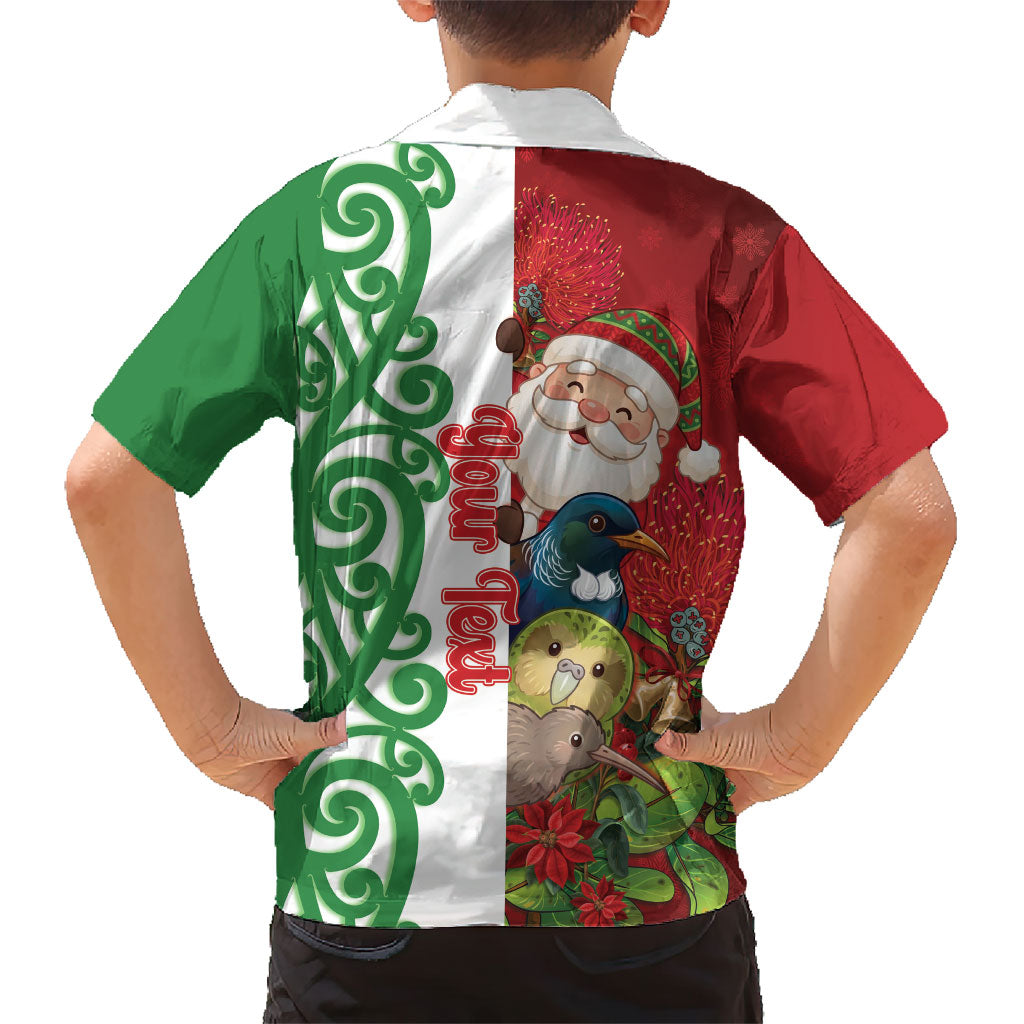 Meri Kirihimete New Zealand Personalised Family Matching Off Shoulder Short Dress and Hawaiian Shirt Cute Santa NZ Animals and Pohutukawa
