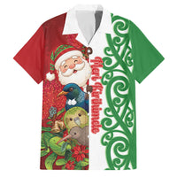 Meri Kirihimete New Zealand Personalised Family Matching Short Sleeve Bodycon Dress and Hawaiian Shirt Cute Santa NZ Animals and Pohutukawa