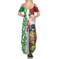 Meri Kirihimete New Zealand Personalised Family Matching Summer Maxi Dress and Hawaiian Shirt Cute Santa NZ Animals and Pohutukawa