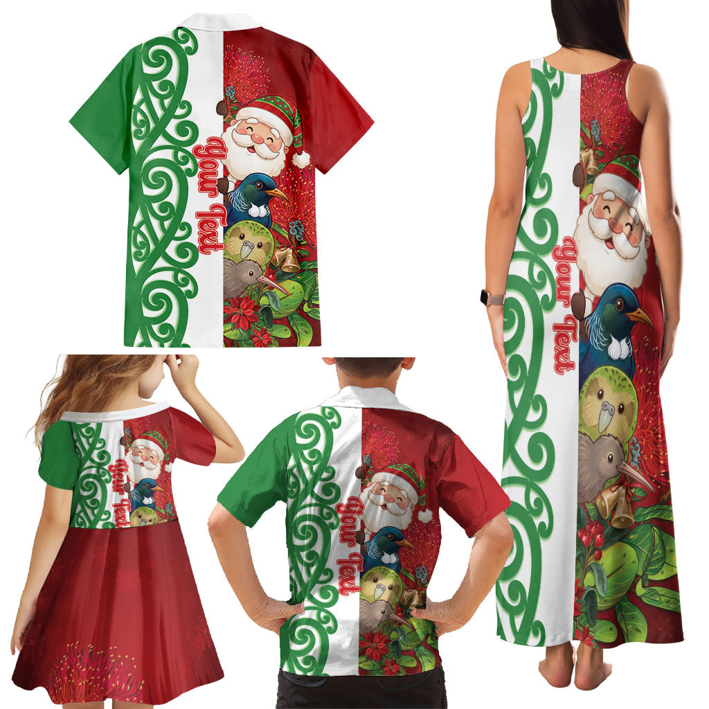 Meri Kirihimete New Zealand Personalised Family Matching Tank Maxi Dress and Hawaiian Shirt Cute Santa NZ Animals and Pohutukawa