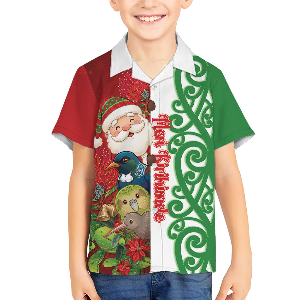 Meri Kirihimete New Zealand Personalised Family Matching Tank Maxi Dress and Hawaiian Shirt Cute Santa NZ Animals and Pohutukawa