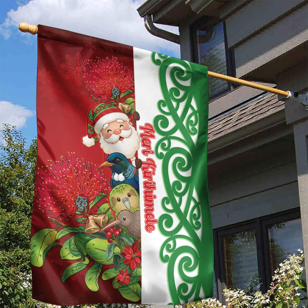 Meri Kirihimete New Zealand Garden Flag Cute Santa NZ Animals and Pohutukawa