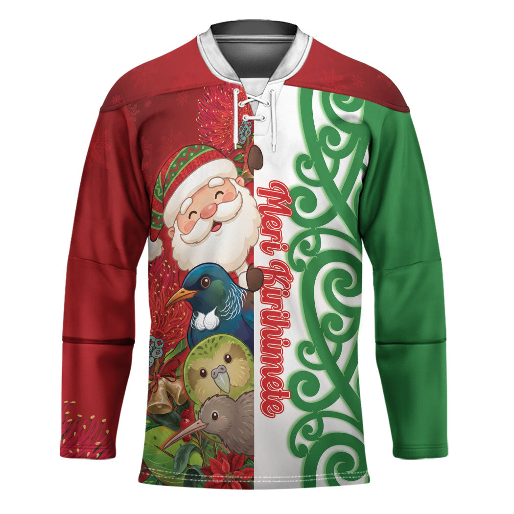 Meri Kirihimete New Zealand Personalised Hockey Jersey Cute Santa NZ Animals and Pohutukawa