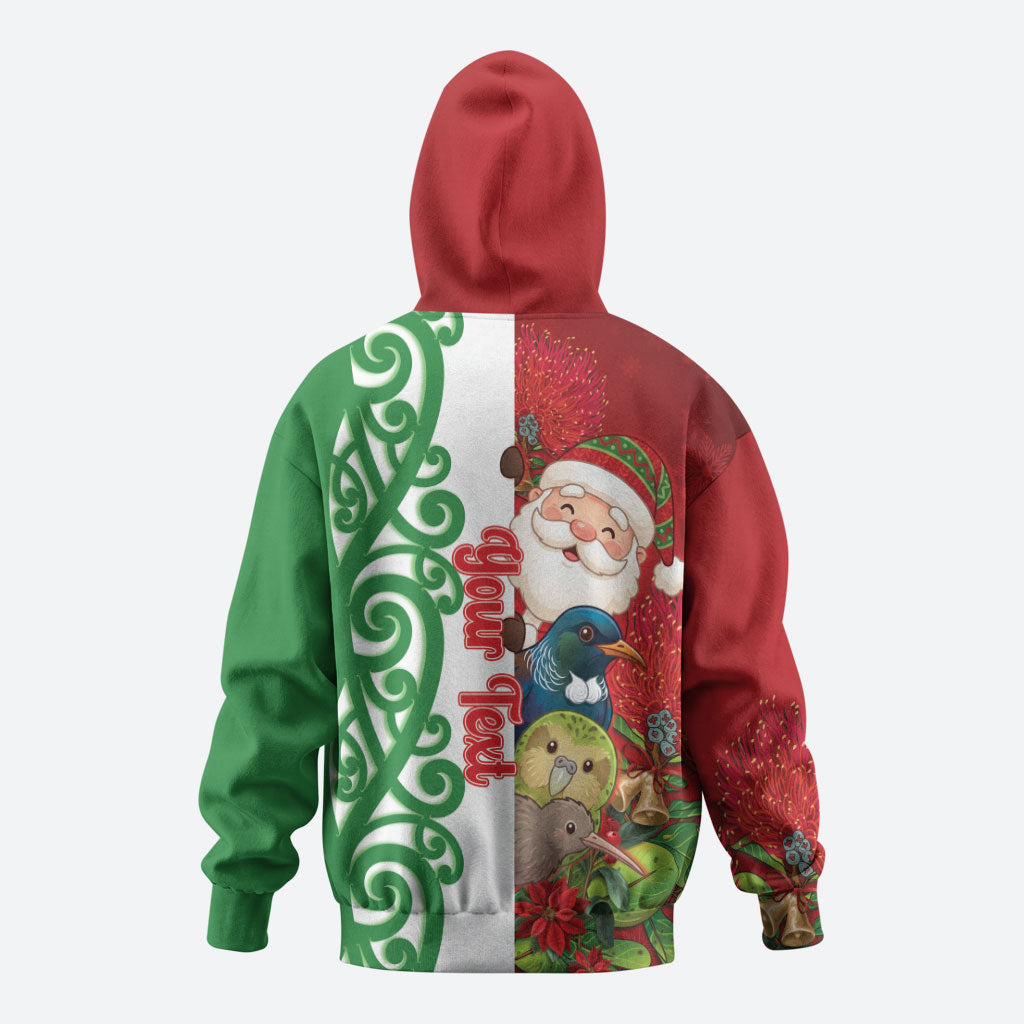 Meri Kirihimete New Zealand Personalised Hoodie Cute Santa NZ Animals and Pohutukawa