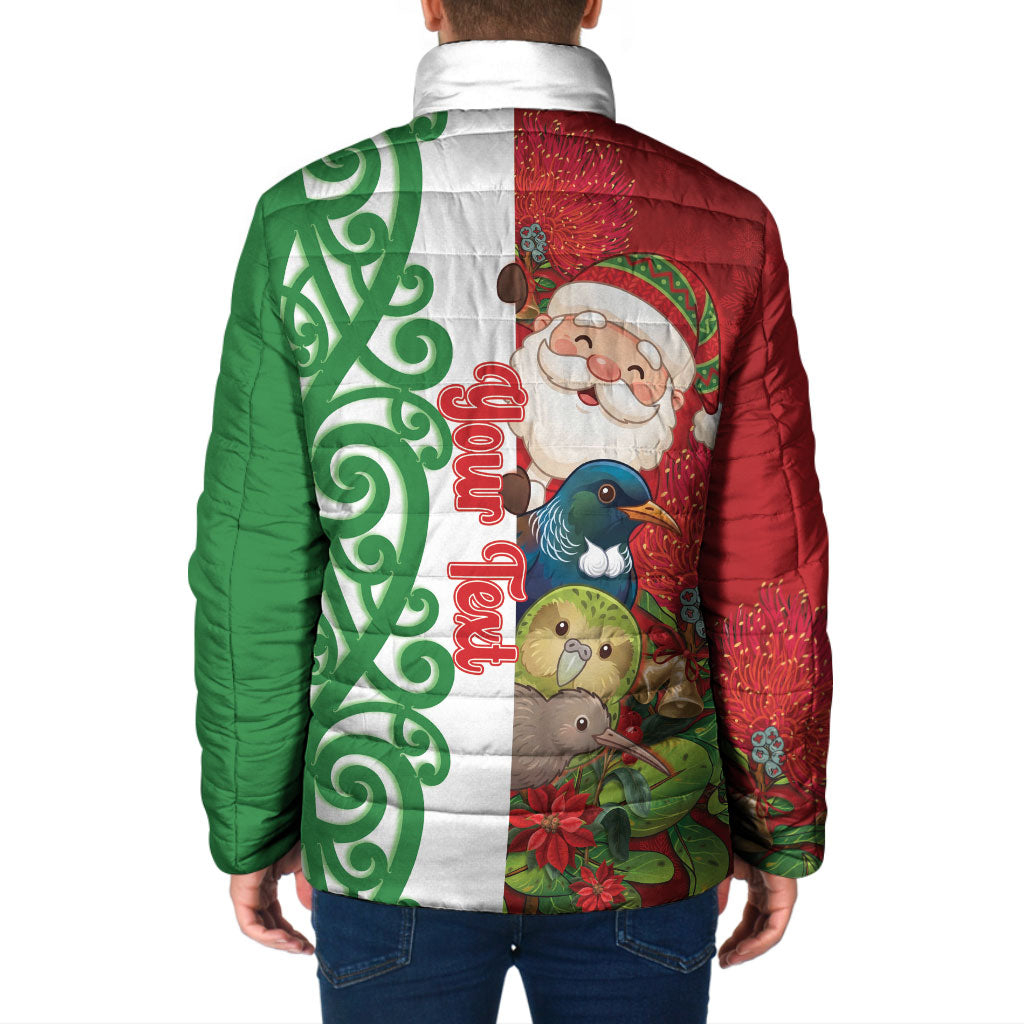 Meri Kirihimete New Zealand Personalised Padded Jacket Cute Santa NZ Animals and Pohutukawa
