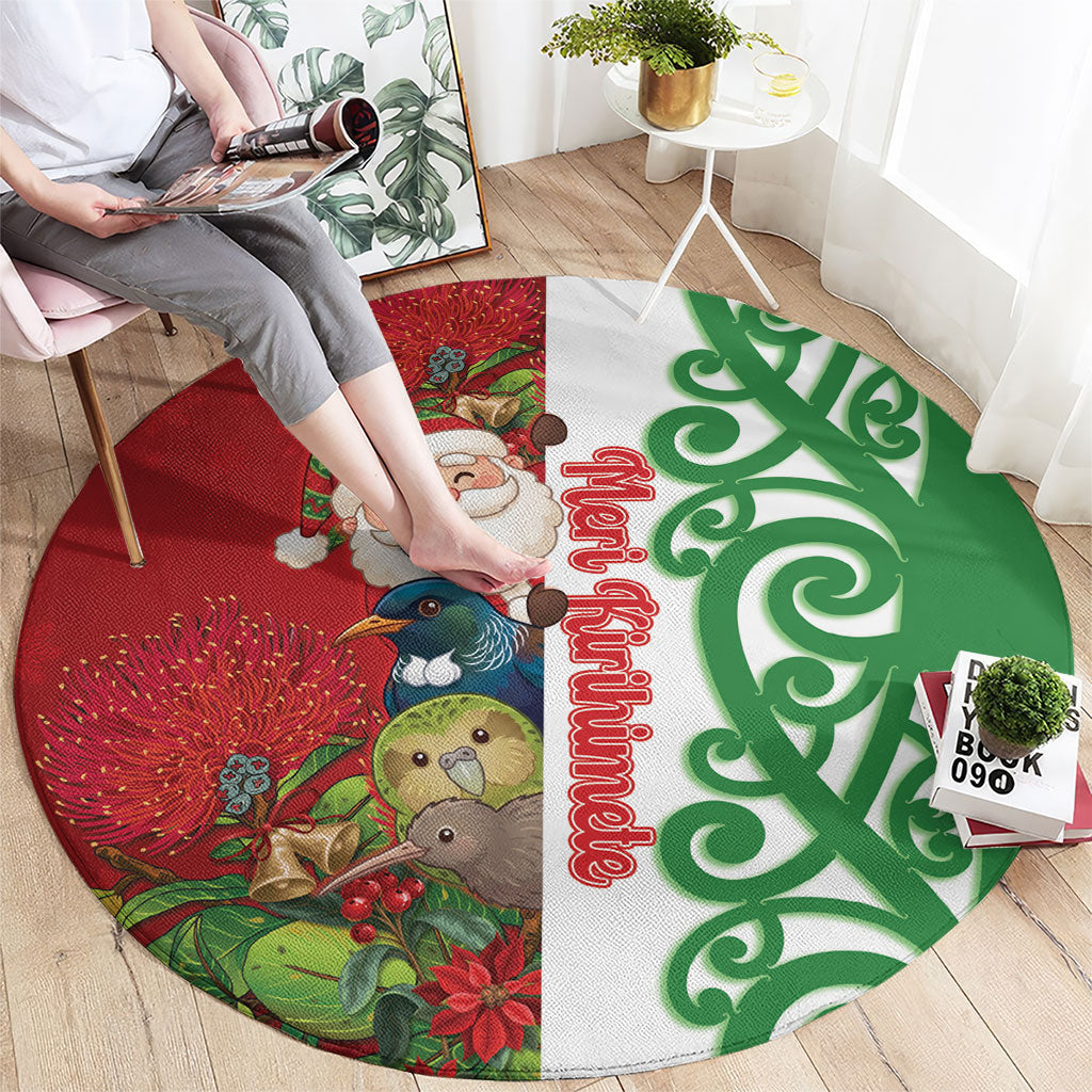 Meri Kirihimete New Zealand Round Carpet Cute Santa NZ Animals and Pohutukawa