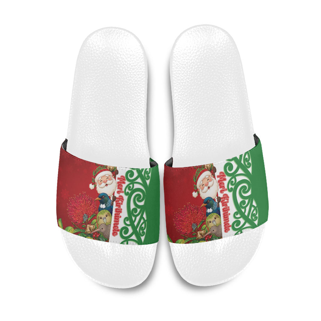 Meri Kirihimete New Zealand Slide Sandals Cute Santa NZ Animals and Pohutukawa
