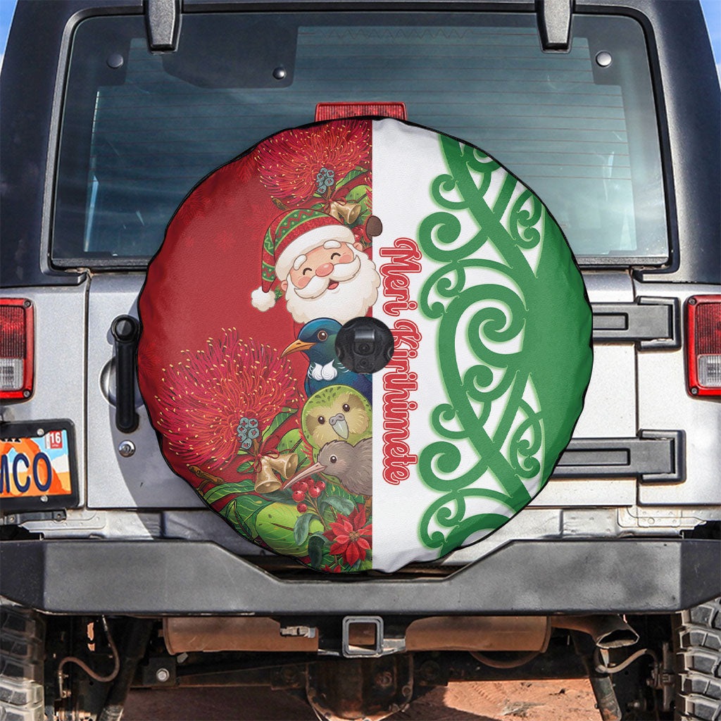 Meri Kirihimete New Zealand Spare Tire Cover Cute Santa NZ Animals and Pohutukawa