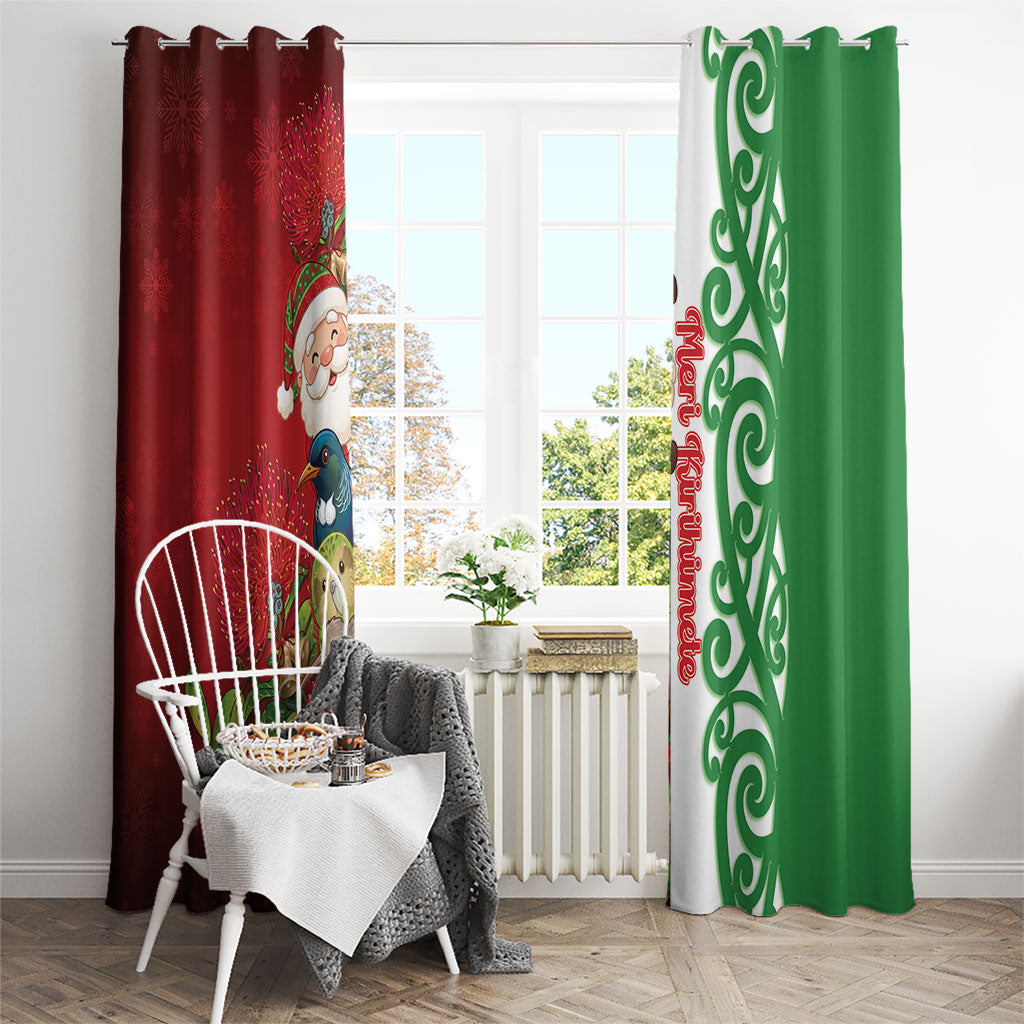 Meri Kirihimete New Zealand Window Curtain Cute Santa NZ Animals and Pohutukawa