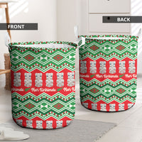 New Zealand Christmas In July Laundry Basket Meri Kirihimete Hei Tiki Taniko Motifs Seamless