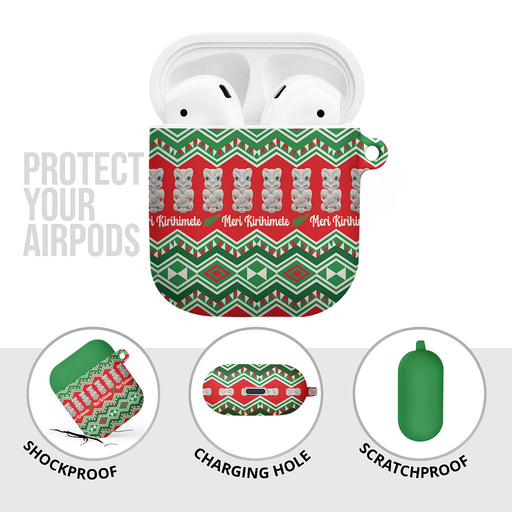New Zealand Christmas In July AirPods Case Meri Kirihimete Hei Tiki Taniko Motifs Seamless