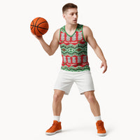 New Zealand Christmas In July Basketball Jersey Meri Kirihimete Hei Tiki Taniko Motifs Seamless