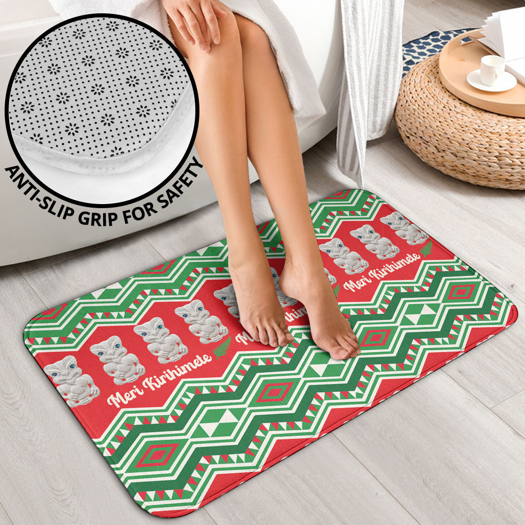 New Zealand Christmas In July Bathroom Set Meri Kirihimete Hei Tiki Taniko Motifs Seamless