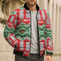 New Zealand Christmas In July Bomber Puffer Jacket Meri Kirihimete Hei Tiki Taniko Motifs Seamless