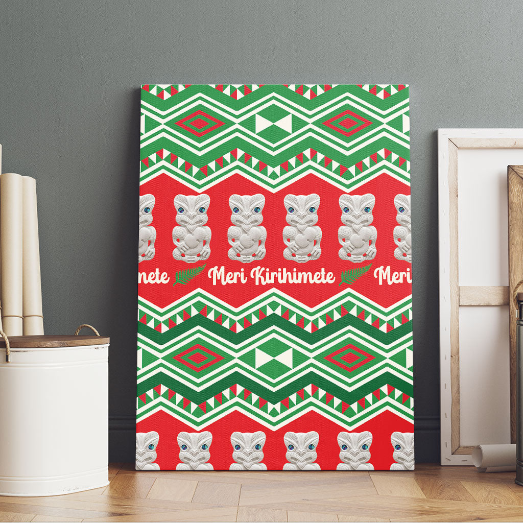 New Zealand Christmas In July Canvas Wall Art Meri Kirihimete Hei Tiki Taniko Motifs Seamless