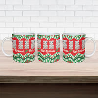 New Zealand Christmas In July Ceramic Mug Meri Kirihimete Hei Tiki Taniko Motifs Seamless