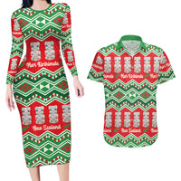 New Zealand Christmas In July Couples Matching Long Sleeve Bodycon Dress and Hawaiian Shirt Meri Kirihimete Hei Tiki Taniko Motifs Seamless