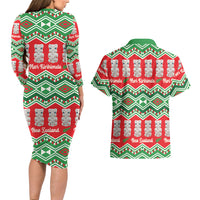 New Zealand Christmas In July Couples Matching Long Sleeve Bodycon Dress and Hawaiian Shirt Meri Kirihimete Hei Tiki Taniko Motifs Seamless