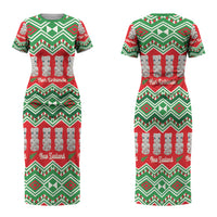 New Zealand Christmas In July Couples Matching Short Sleeve Bodycon Dress and Hawaiian Shirt Meri Kirihimete Hei Tiki Taniko Motifs Seamless LT14 - Polynesian Pride