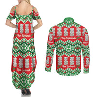 New Zealand Christmas In July Couples Matching Summer Maxi Dress and Long Sleeve Button Shirt Meri Kirihimete Hei Tiki Taniko Motifs Seamless