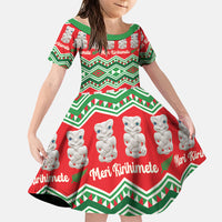 New Zealand Christmas In July Family Matching Off The Shoulder Long Sleeve Dress and Hawaiian Shirt Meri Kirihimete Hei Tiki Taniko Motifs Seamless