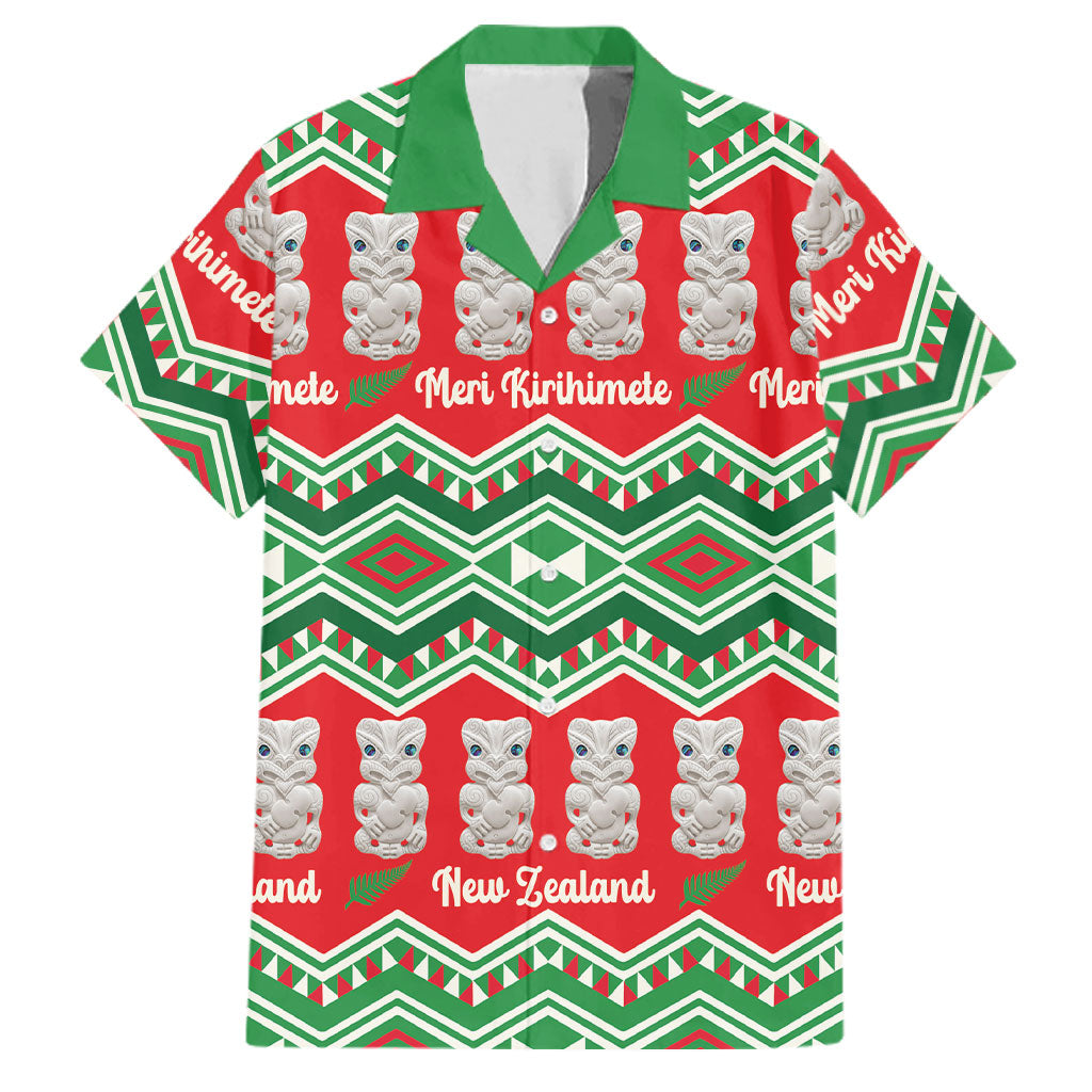 New Zealand Christmas In July Family Matching Off Shoulder Maxi Dress and Hawaiian Shirt Meri Kirihimete Hei Tiki Taniko Motifs Seamless