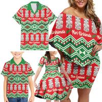 New Zealand Christmas In July Family Matching Off Shoulder Short Dress and Hawaiian Shirt Meri Kirihimete Hei Tiki Taniko Motifs Seamless