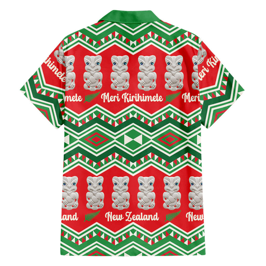 New Zealand Christmas In July Family Matching Off Shoulder Short Dress and Hawaiian Shirt Meri Kirihimete Hei Tiki Taniko Motifs Seamless