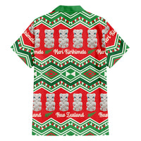 New Zealand Christmas In July Family Matching Off Shoulder Short Dress and Hawaiian Shirt Meri Kirihimete Hei Tiki Taniko Motifs Seamless