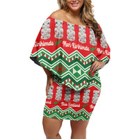 New Zealand Christmas In July Family Matching Off Shoulder Short Dress and Hawaiian Shirt Meri Kirihimete Hei Tiki Taniko Motifs Seamless