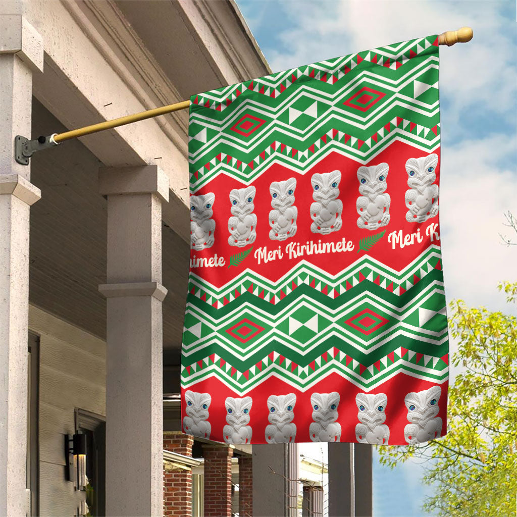 New Zealand Christmas In July Garden Flag Meri Kirihimete Hei Tiki Taniko Motifs Seamless