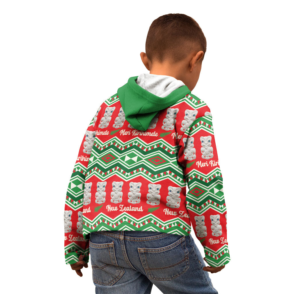 New Zealand Christmas In July Kid Hoodie Meri Kirihimete Hei Tiki Taniko Motifs Seamless