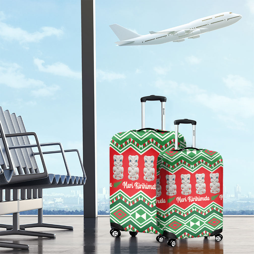 New Zealand Christmas In July Luggage Cover Meri Kirihimete Hei Tiki Taniko Motifs Seamless
