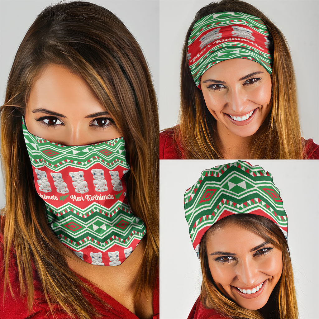 New Zealand Christmas In July Neck Gaiter Meri Kirihimete Hei Tiki Taniko Motifs Seamless