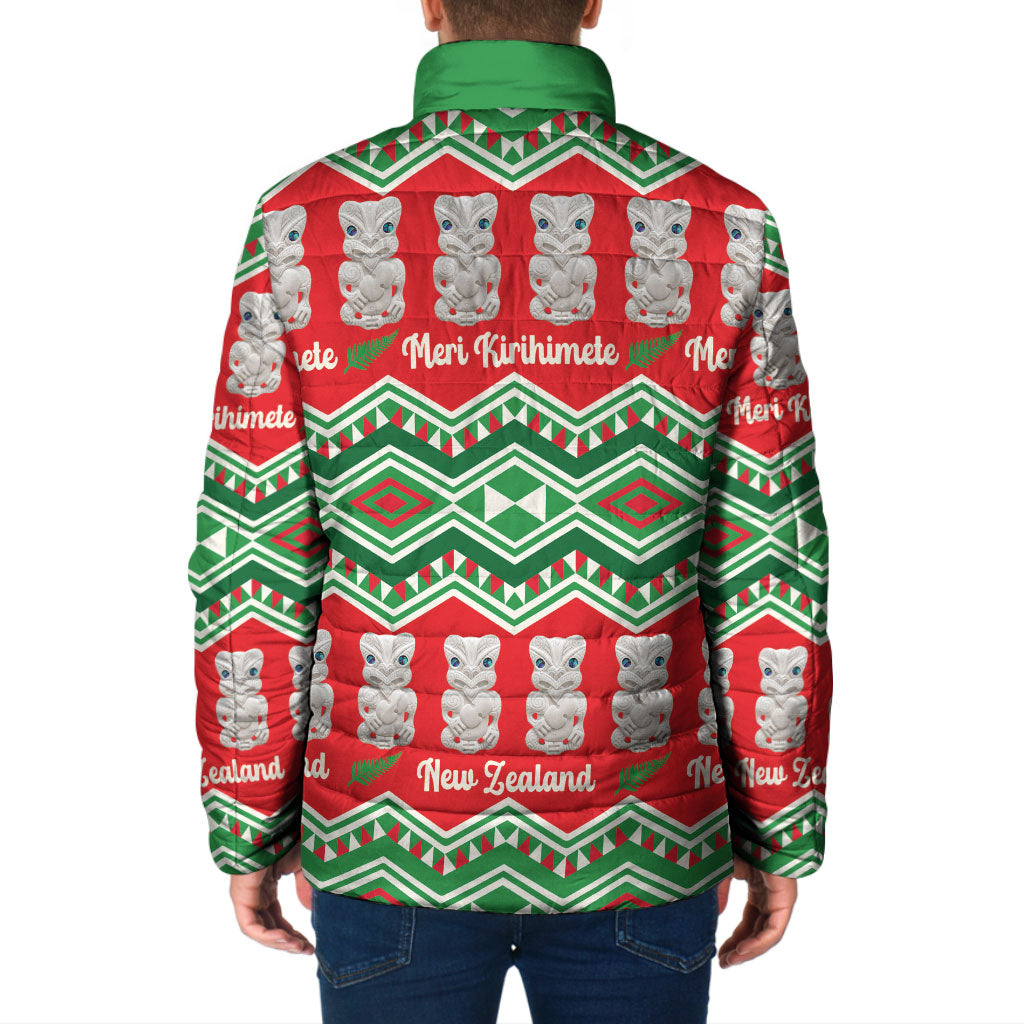 New Zealand Christmas In July Padded Jacket Meri Kirihimete Hei Tiki Taniko Motifs Seamless