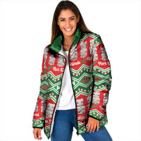 New Zealand Christmas In July Padded Jacket Meri Kirihimete Hei Tiki Taniko Motifs Seamless