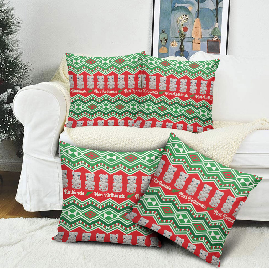 New Zealand Christmas In July Pillow Cover Meri Kirihimete Hei Tiki Taniko Motifs Seamless