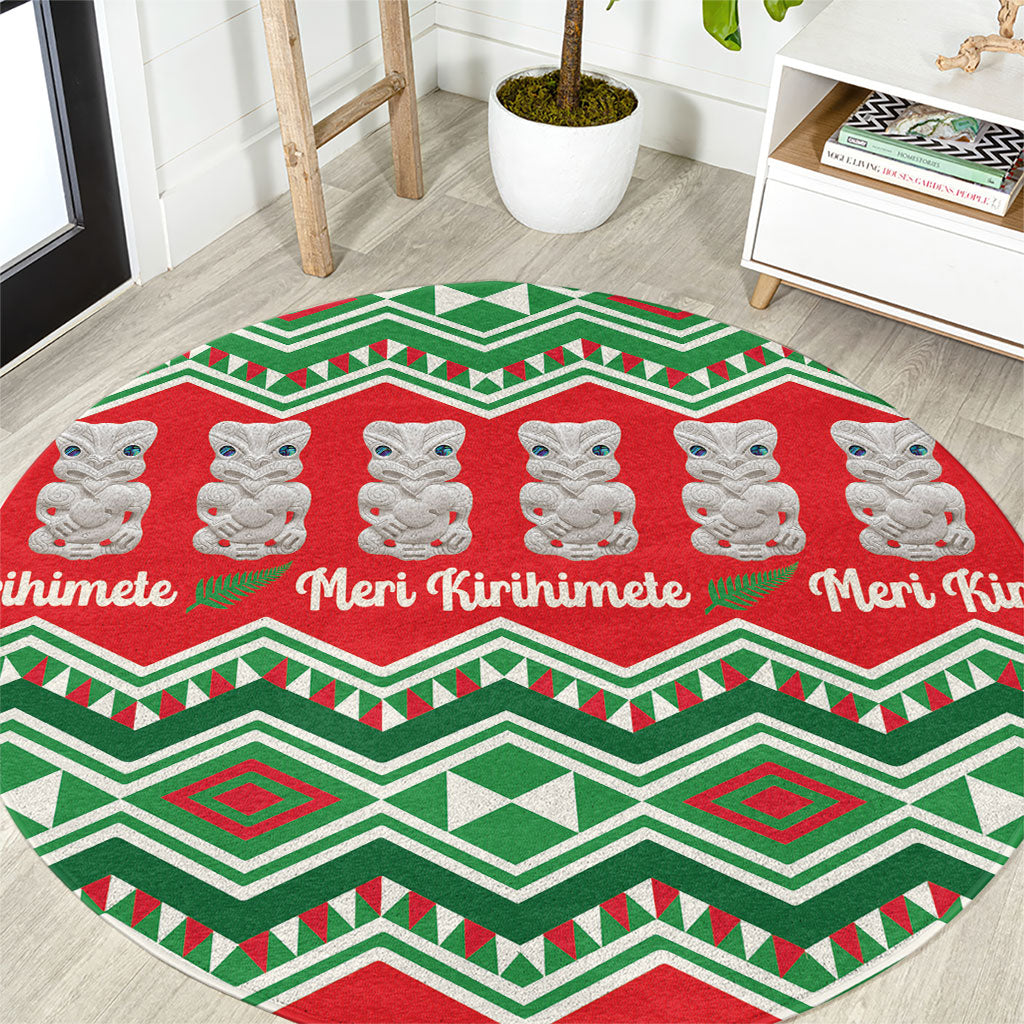 New Zealand Christmas In July Round Carpet Meri Kirihimete Hei Tiki Taniko Motifs Seamless