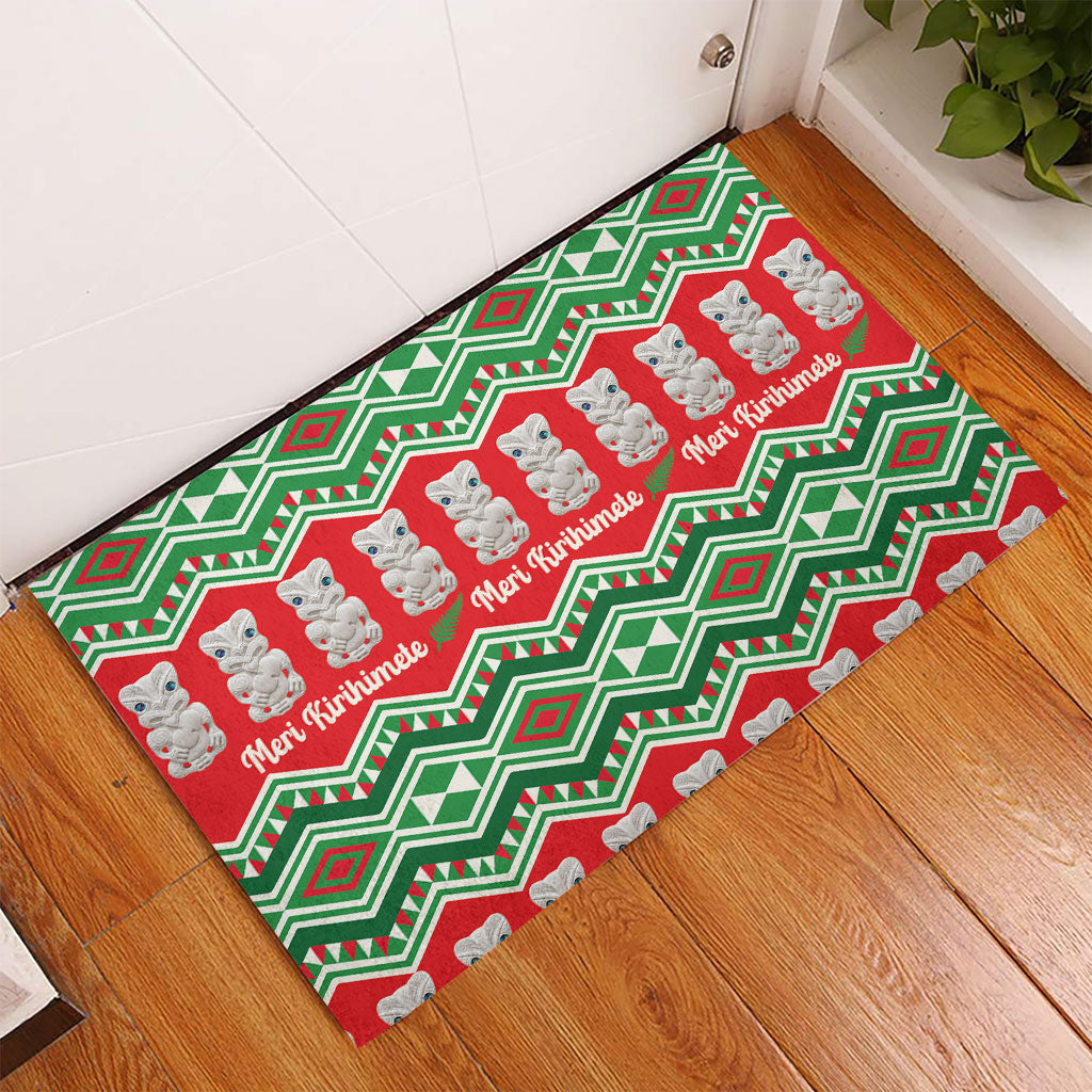 New Zealand Christmas In July Rubber Doormat Meri Kirihimete Hei Tiki Taniko Motifs Seamless