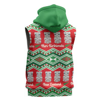 New Zealand Christmas In July Sleeveless Zip Hoodie Meri Kirihimete Hei Tiki Taniko Motifs Seamless
