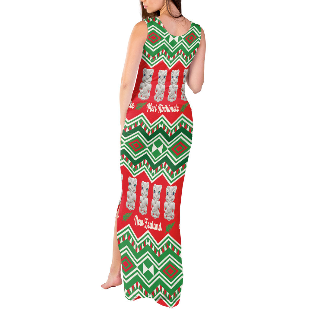 New Zealand Christmas In July Tank Maxi Dress Meri Kirihimete Hei Tiki Taniko Motifs Seamless