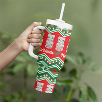 New Zealand Christmas In July Tumbler With Handle Meri Kirihimete Hei Tiki Taniko Motifs Seamless