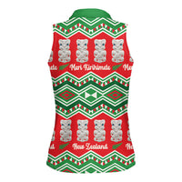 New Zealand Christmas In July Women Sleeveless Polo Shirt Meri Kirihimete Hei Tiki Taniko Motifs Seamless