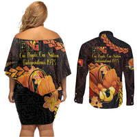 Papua New Guinea Independence Day Couples Matching Off Shoulder Short Dress and Long Sleeve Button Shirt 50th Anniversary Papua Niu Gini Bird Of Paradise LT14