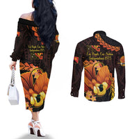 Papua New Guinea Independence Day Couples Matching Off The Shoulder Long Sleeve Dress and Long Sleeve Button Shirt 50th Anniversary Papua Niu Gini Bird Of Paradise LT14