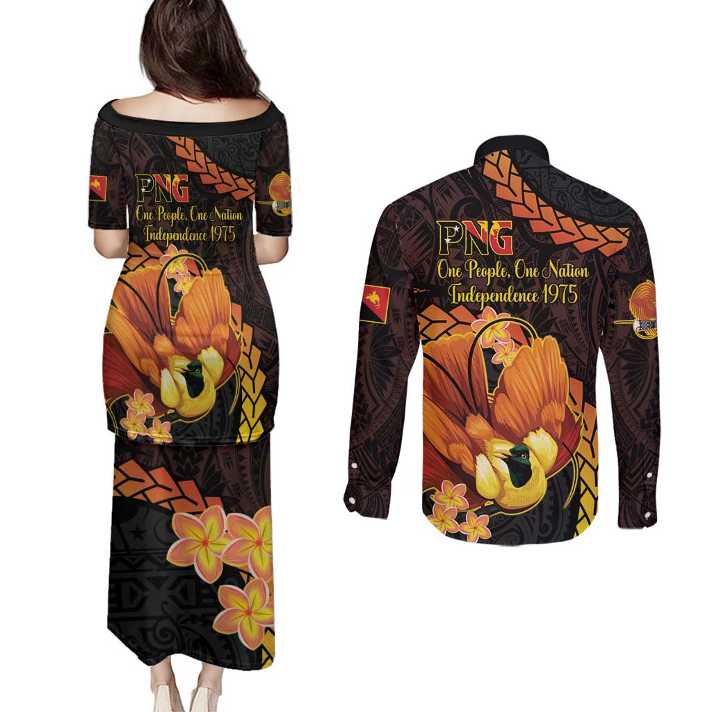 Papua New Guinea Independence Day Couples Matching Puletasi and Long Sleeve Button Shirt 50th Anniversary Papua Niu Gini Bird Of Paradise LT14