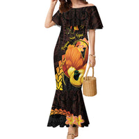 Papua New Guinea Independence Day Family Matching Mermaid Dress and Hawaiian Shirt 50th Anniversary Papua Niu Gini Bird Of Paradise LT14