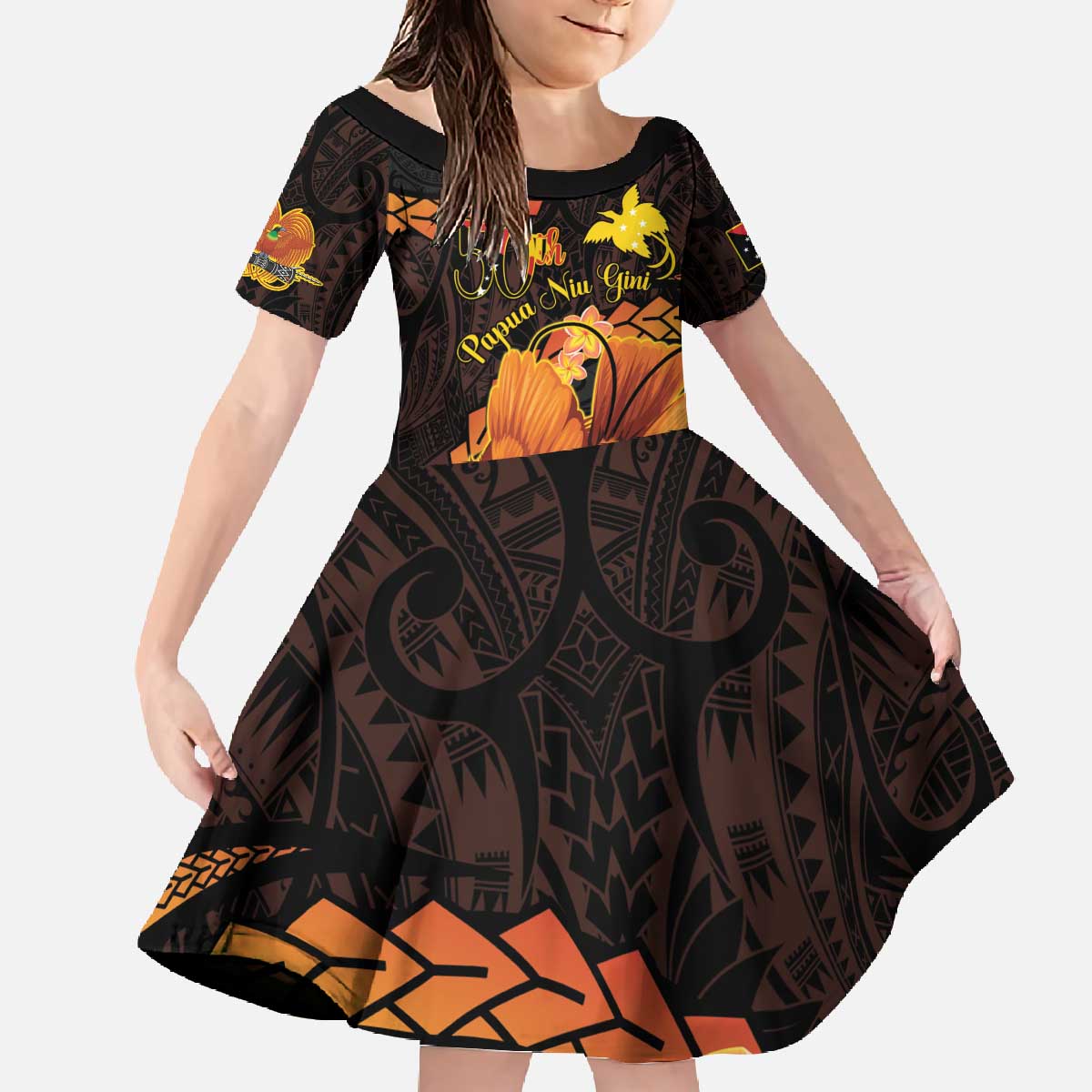 Papua New Guinea Independence Day Family Matching Off The Shoulder Long Sleeve Dress and Hawaiian Shirt 50th Anniversary Papua Niu Gini Bird Of Paradise LT14